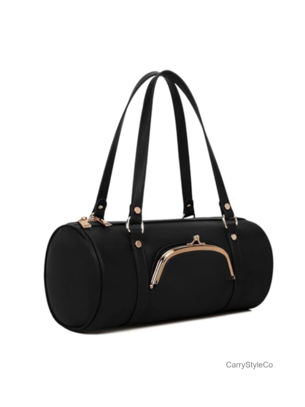 Kisslock Barrel Bag Women Shoulder Bag Pu Leather Boston Handbag Retro Y2k Tote
